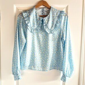 Twisted Wunder London Bib Collar Etta Blouse - Blue Ditsy Floral